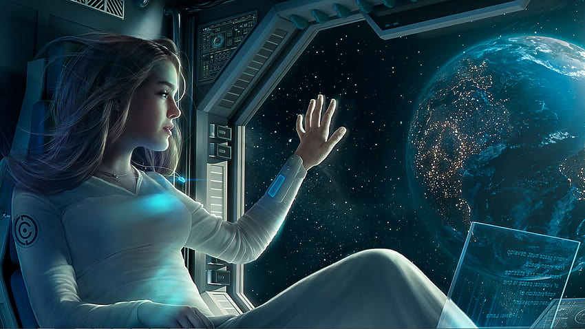 : ciencia ficción, obra de arte, arte digital, espacio, tierra, planeta, nave espacial, mujer 1920x1080, mujer planeta fondo de pantalla