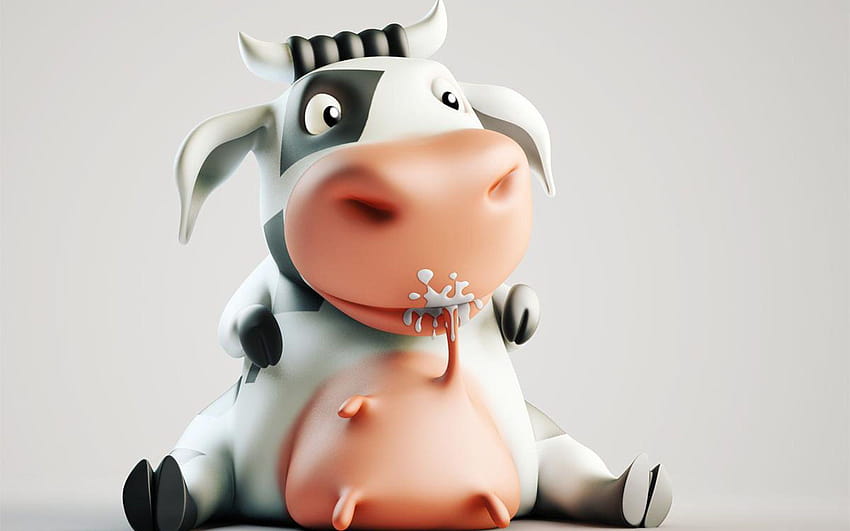 Kawaii Cow, cartoon cow HD wallpaper