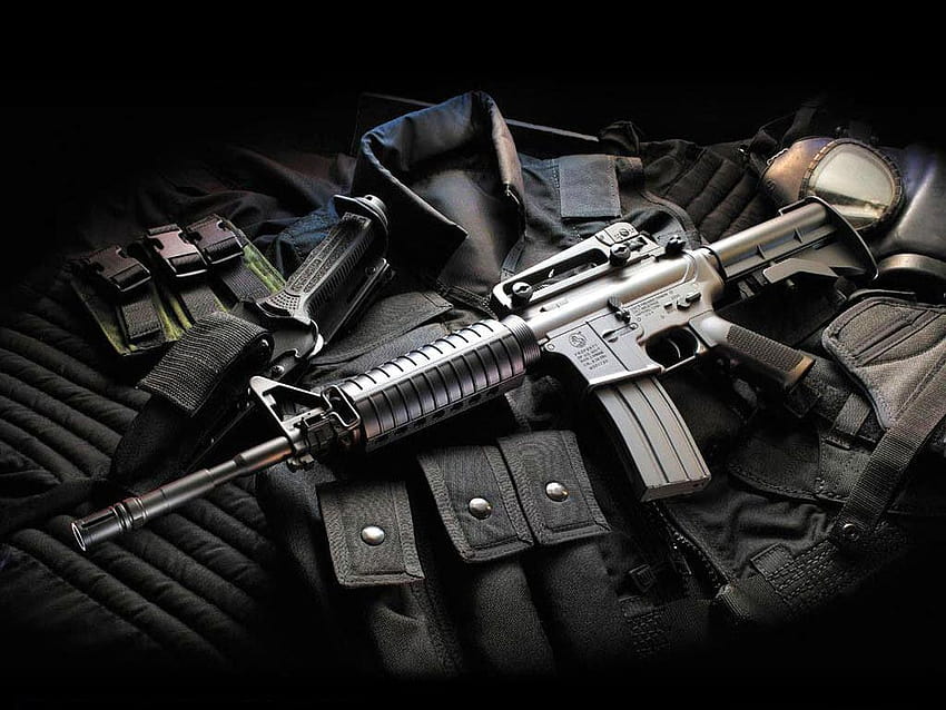 M16-Sturmgewehr mit kugelsicherer Weste [1024 x 768] für Ihr Mobiltelefon, Ihr Tablet und Ihr Mobiltelefon HD-Hintergrundbild