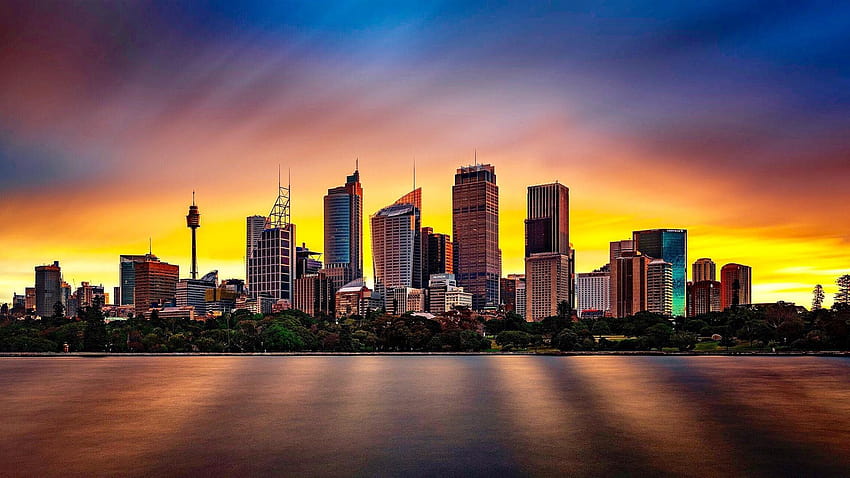 Australien, Sydney, Fluss, Stadt, Gebäude, Sonnenuntergang, Sonnenuntergangsgebäude HD-Hintergrundbild