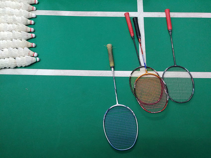 Terrain vert et blanc avec raquettes de badminton · Stock Fond d'écran HD