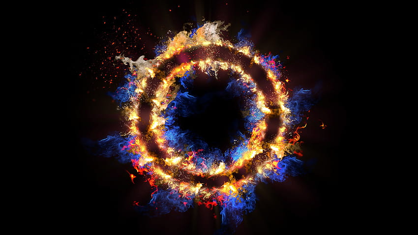 Fire ring , Energy, Black background, Flames, Circle, Abstract HD wallpaper