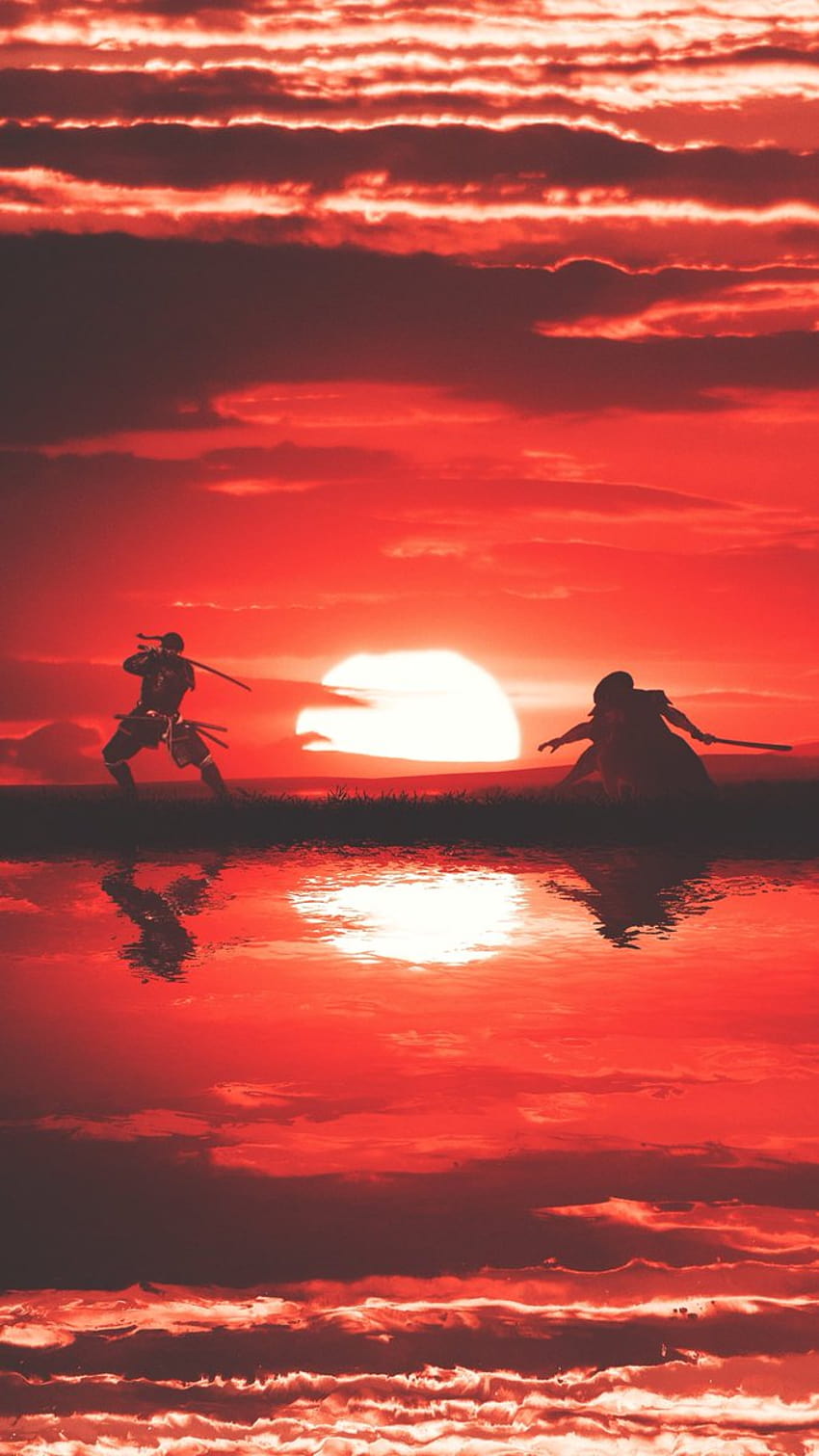 Samurai Warrior Sunset 4K Phone iPhone Wallpaper #4870a