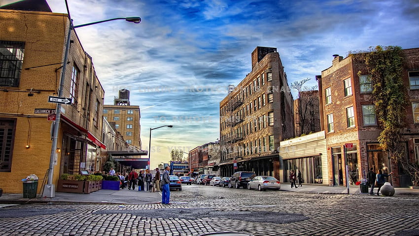 Straße mit Kopfsteinpflaster in Greenwich Village r, Dorf mit Kopfsteinpflaster HD-Hintergrundbild