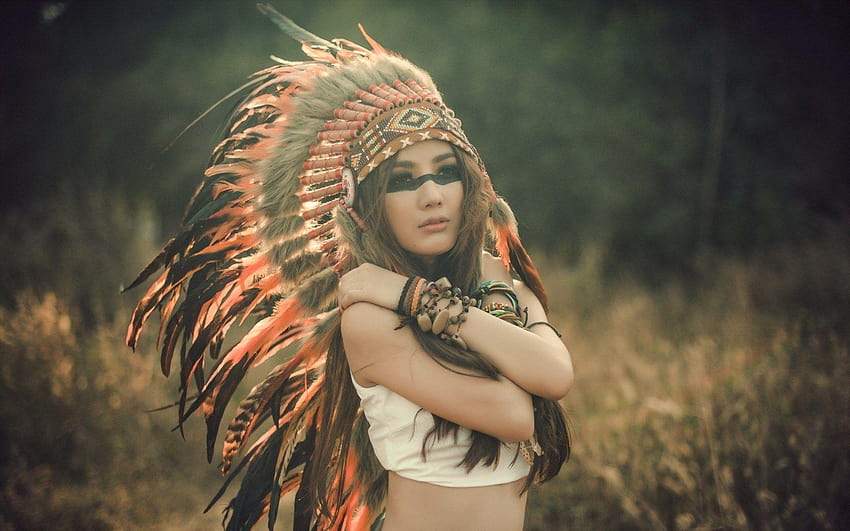 Girl Indian Headdress Art, niñas nativas americanas con tocado fondo de pantalla