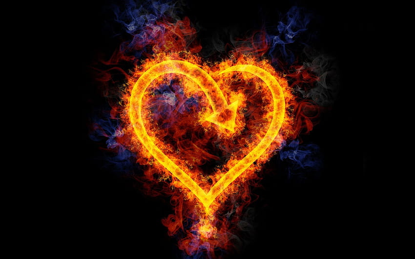 Огнено сърце, оранжево сърце HD тапет