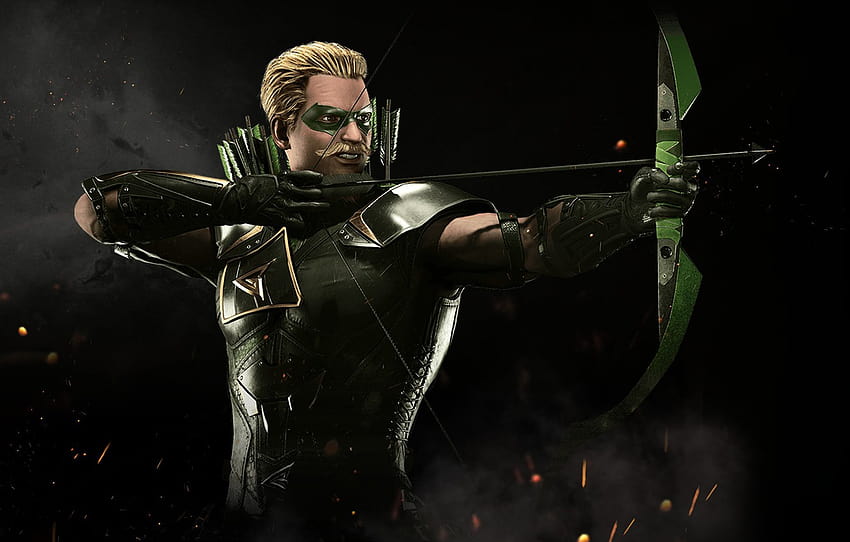 arc, Green Arrow, Oliver Queen, archer, flèche, NetherRealm Studios, Injustice 2 , section игры, flèche verte arc et flèche Fond d'écran HD