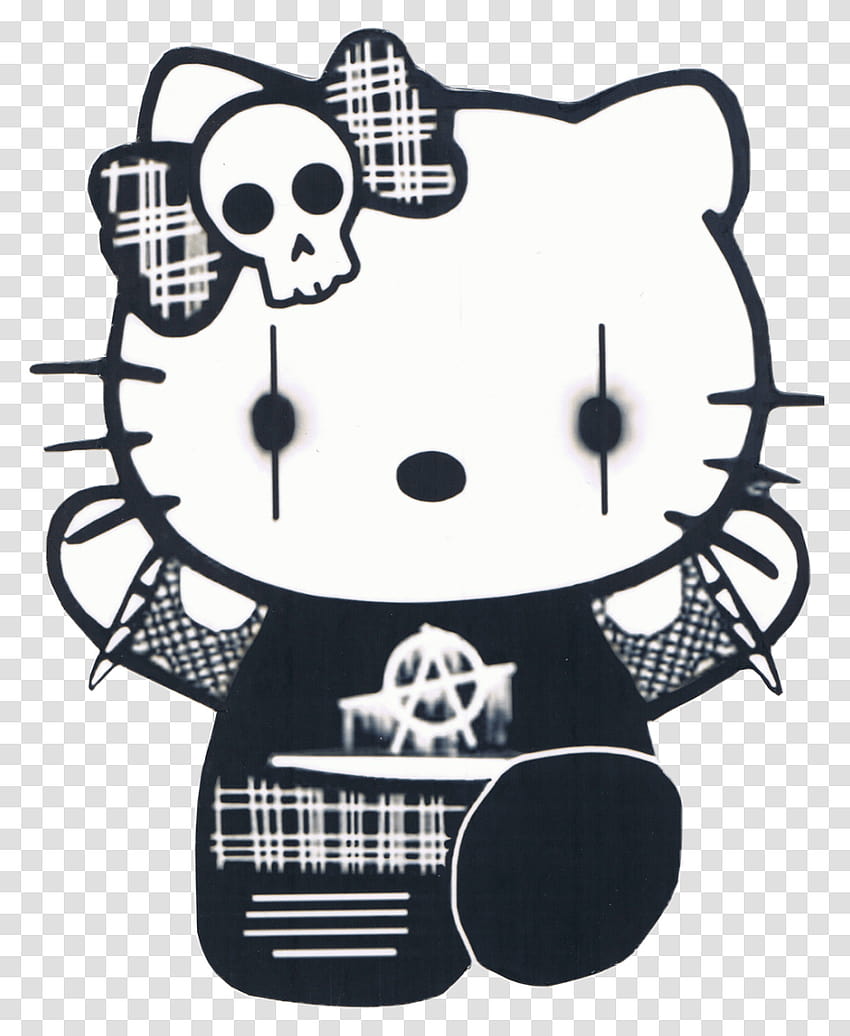 Hello Kitty Clipart Black And White Goth Hello Kitty, Analog Clock, Wall Clock, Stencil, Leisure Activities Transparent Png – Pngset HD phone wallpaper