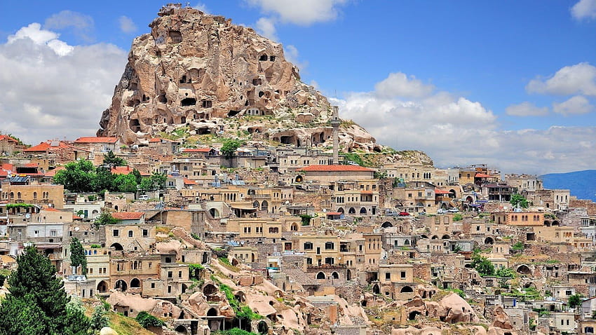 Villages bruns près de la montagne rocheuse, Turquie, Cappadoce, ville Fond d'écran HD