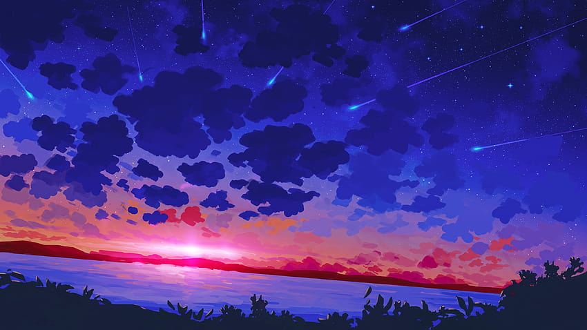 Digital Painting Landscape Sunset Sky Clouds Lake Endy Digital Art Stars, digital art laptop HD wallpaper