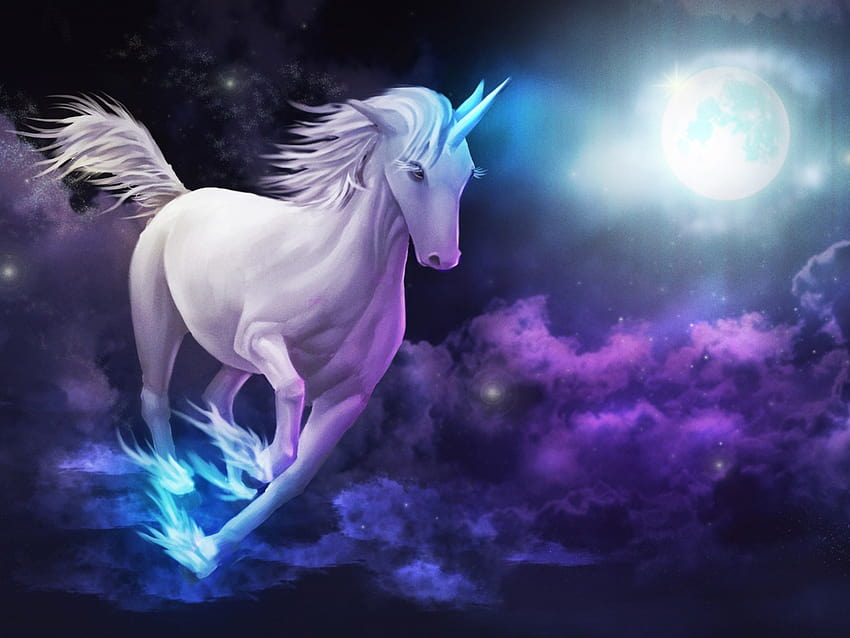 Unicorn Galloping Sky Clouds Full Moon For Mobile Phones And Laptops : 13, moon full screen HD wallpaper
