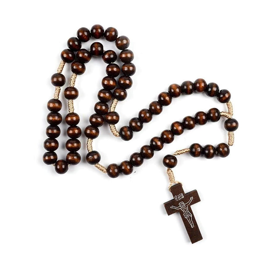 China Catholic Rosary Necklace Wood Beads Handmade Cross Necklace & HD phone wallpaper