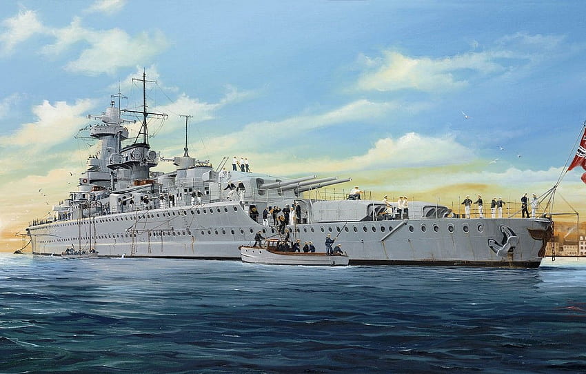 ship, art, Navy, military, battleship, German, WW2, pocket, Navy, pocket battleship, Admiral Graf Spee , section оружие HD wallpaper