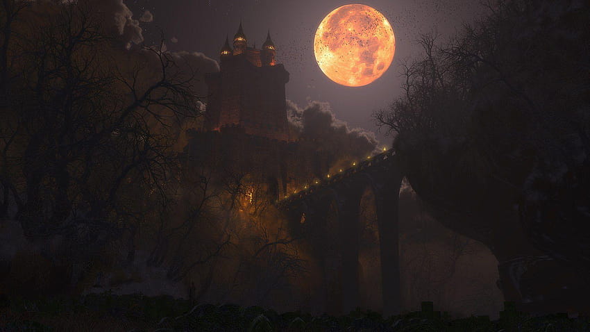Luna sopra il castello di Dracula e Sfondo HD