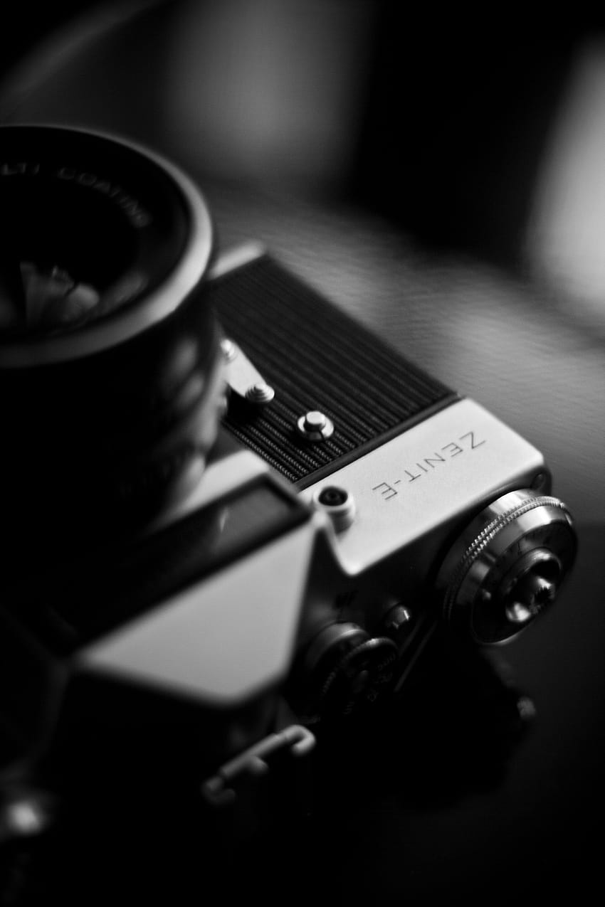 grafía de cámara vintage en blanco y negro, cámara fondo de pantalla del teléfono