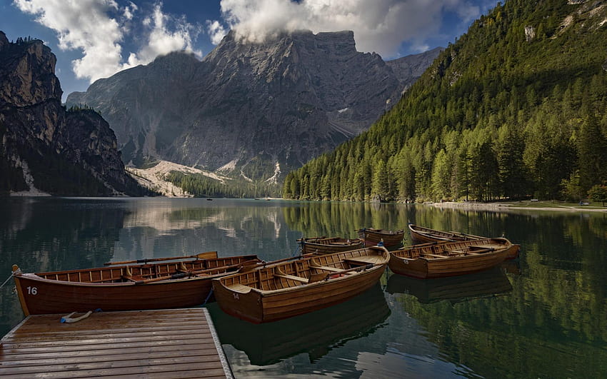 Lago Braies, Pragser Wildsee, montanha, lago di braies dolomites papel de parede HD