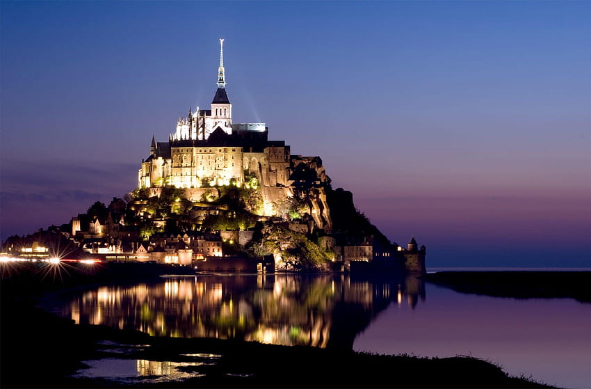 Mont Saint Michel, France, Sky, Church, Castle, House, Rock, Evening, castle rock HD wallpaper