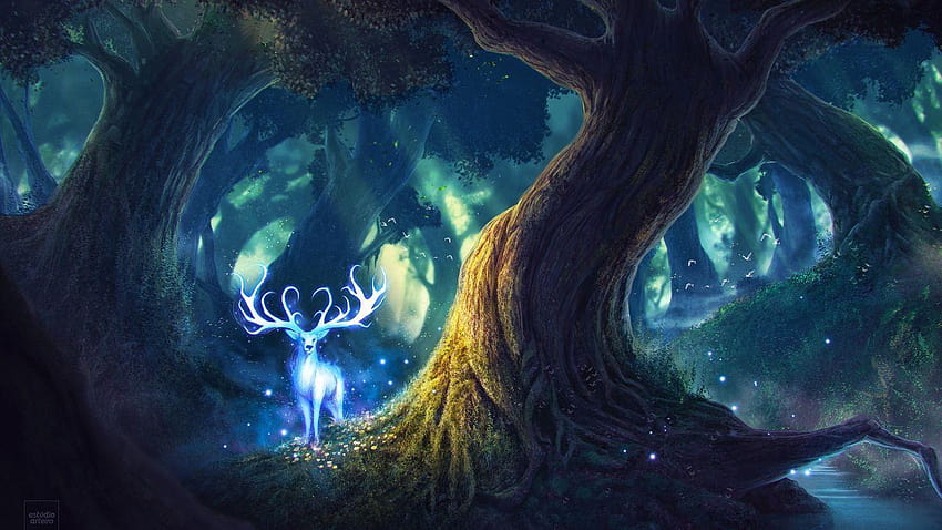 Magic, Forest, Fairies, Deer, , Creative Graphics, magic forest HD wallpaper