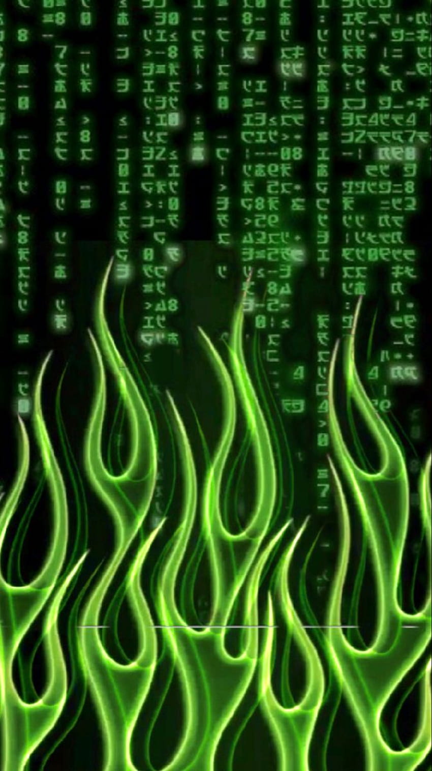 Código de chama verde, verde neon e estética preta Papel de parede de celular HD
