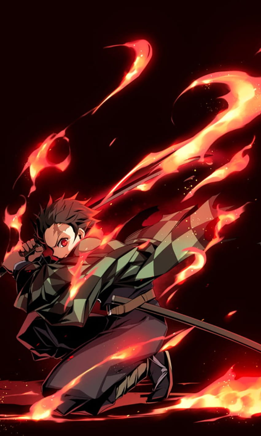 Anime Demon Slayer Kimetsu no Yaiba Boy Fire Katana Red Eyes, meninos matadores de demônios Papel de parede de celular HD