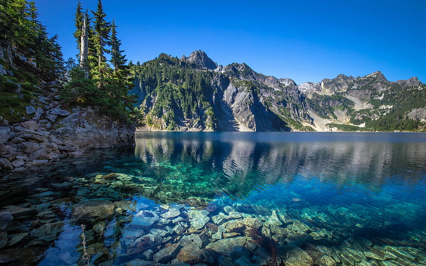Cascade Range, mountain lake, beautiful nature, North America, USA, Washington, America with resolution 2880x1800. High Quality, high mountain cascades HD wallpaper