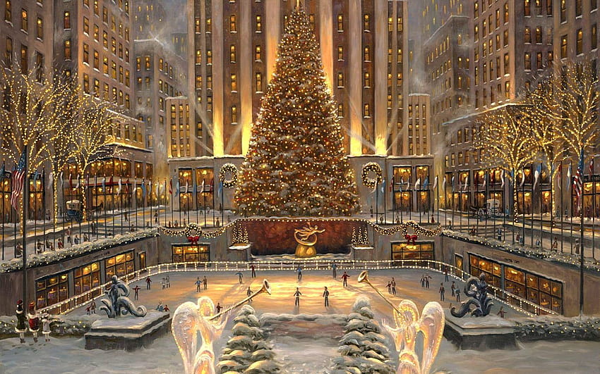 Rockefeller Center Christmas, times square christmas tree HD wallpaper