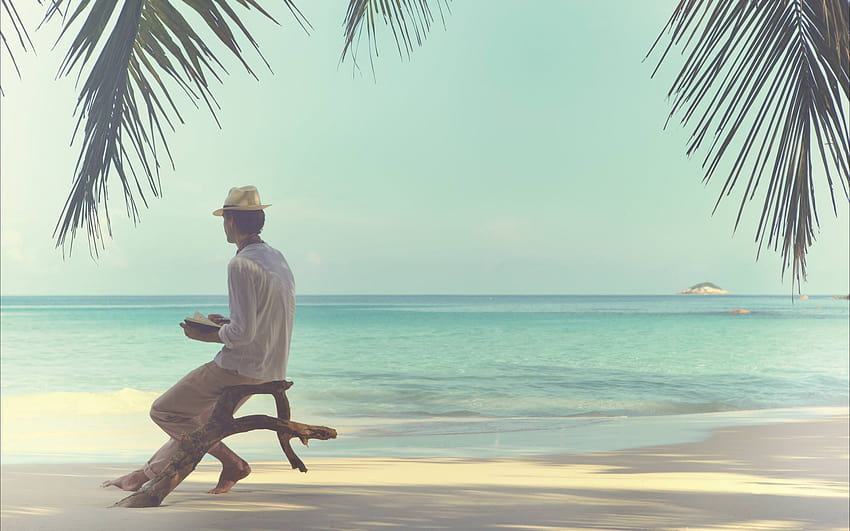 Islas tropicales, viajes, conceptos, océano, vacaciones de verano, un hombre en la playa con resolución 2560x1600. Alta Calidad, hombre verano fondo de pantalla
