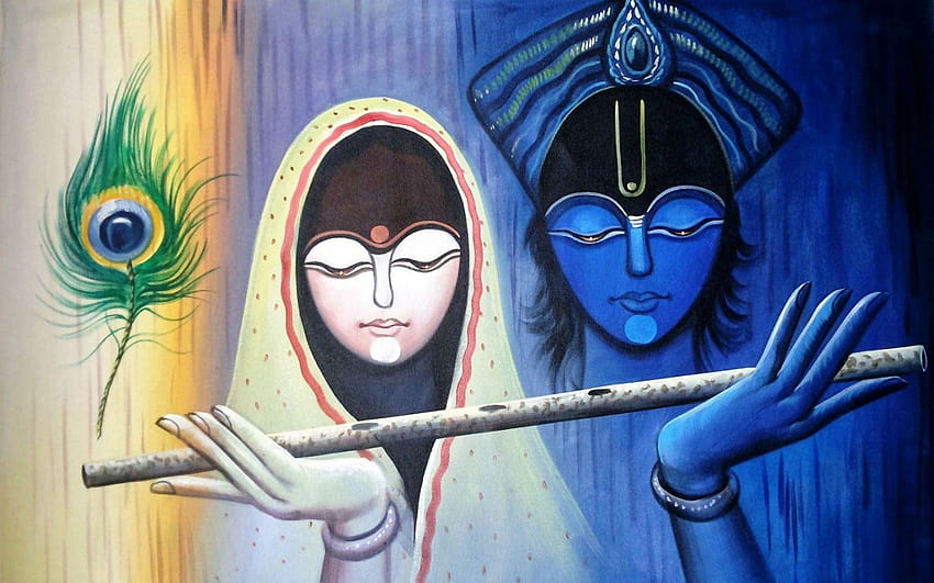 Lord Shree Krishna and Radha painting HD wallpaper