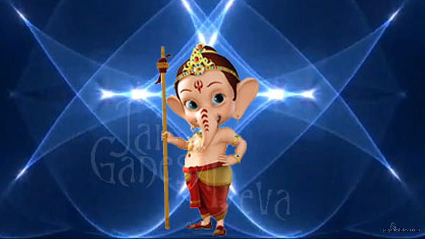 Bal Ganesha com fundo de relâmpago azul, ganesh de desenho animado papel de parede HD