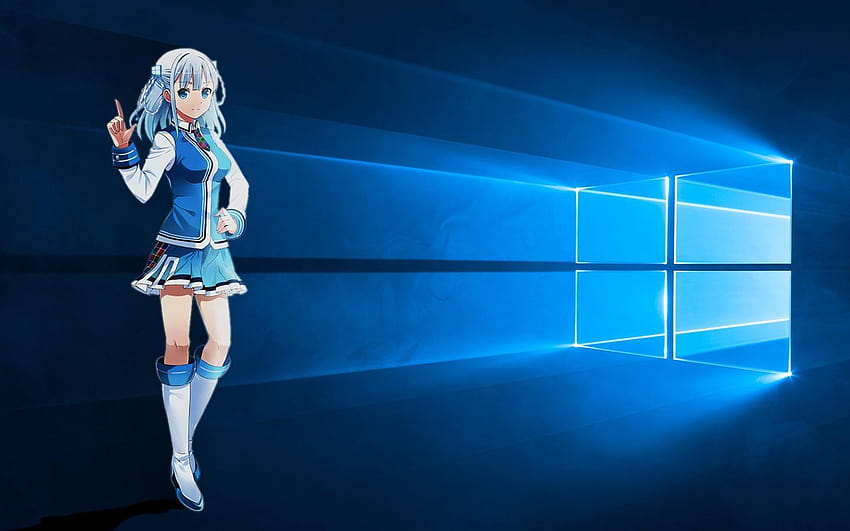 Madobe Touko, blue dress girl, Windows 10 system, anime windows 7 HD wallpaper