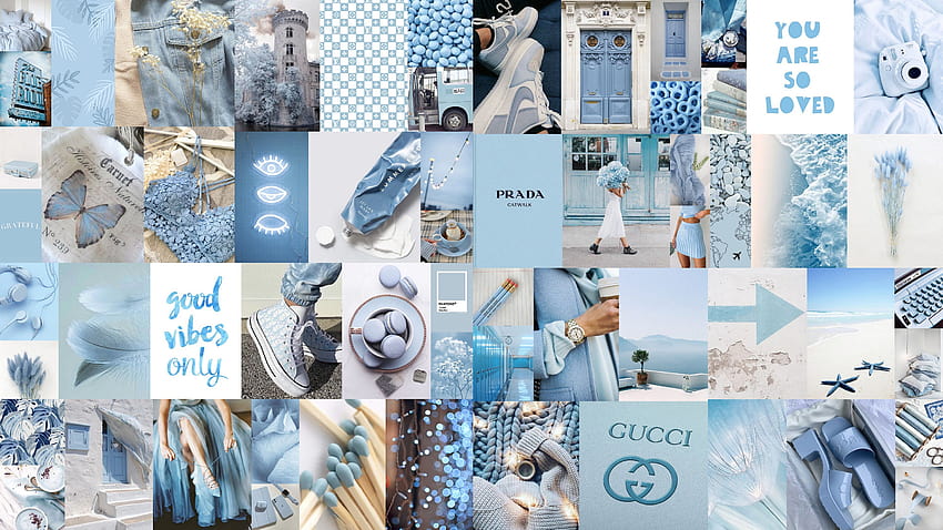 Boujee baby blue aesthetic collage kit of 60 pieces soft, blue collage laptop HD wallpaper