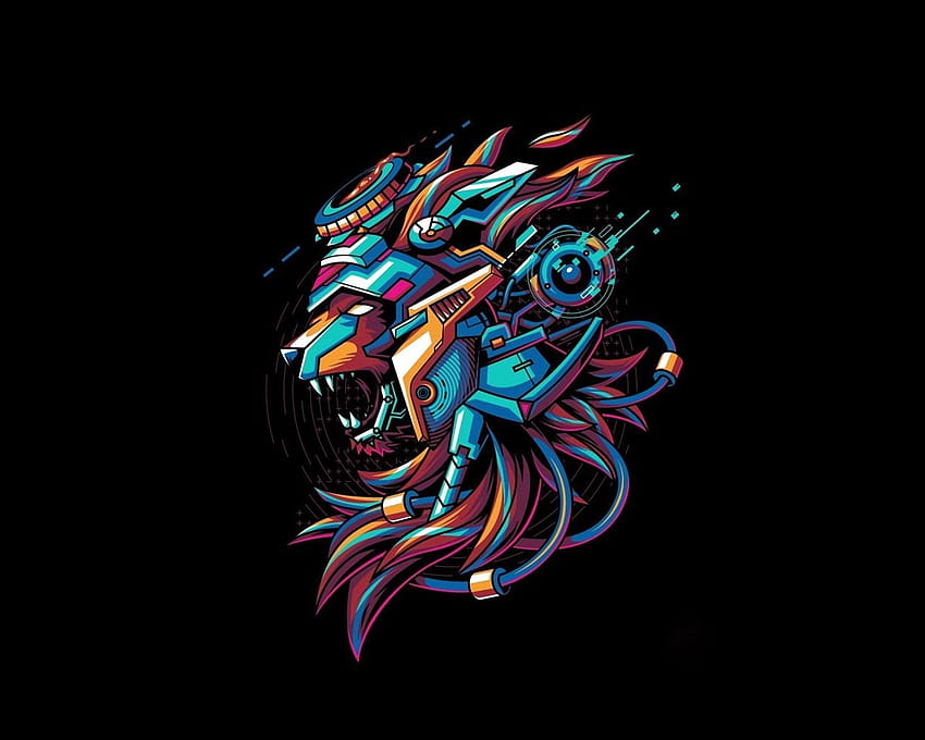 Lion, mecha, fond noir, design créatif 640x1136 iPhone 5/5S/5C/SE, fond, art géométrique de lion Fond d'écran HD