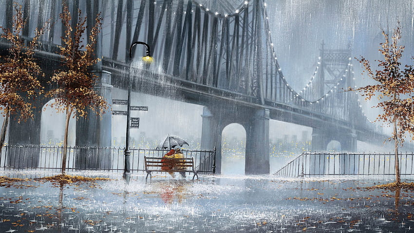 Rainy Day By The Bridge、橋の絵 高画質の壁紙