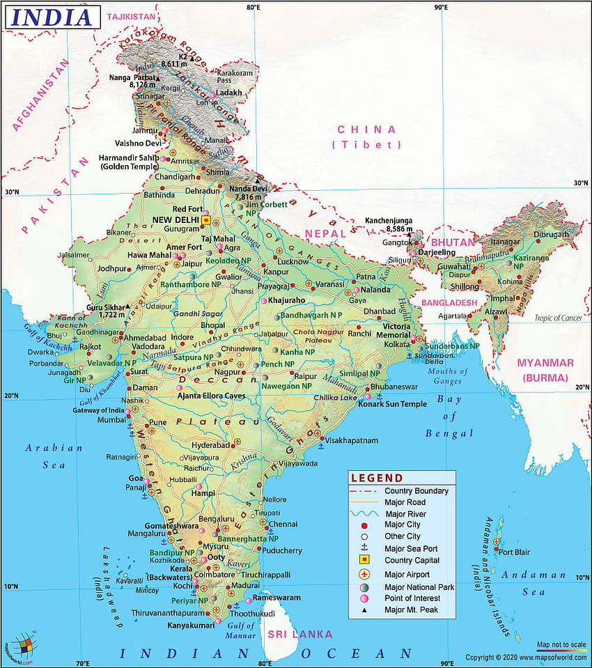 Mapa da Índia, Mapa da Índia, mapa físico da Índia Papel de parede de celular HD