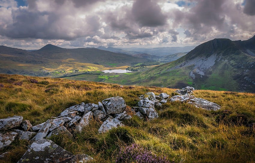 góry, kamienie, dolina, Walia, Snowdonia, sekcja пейзажи Tapeta HD