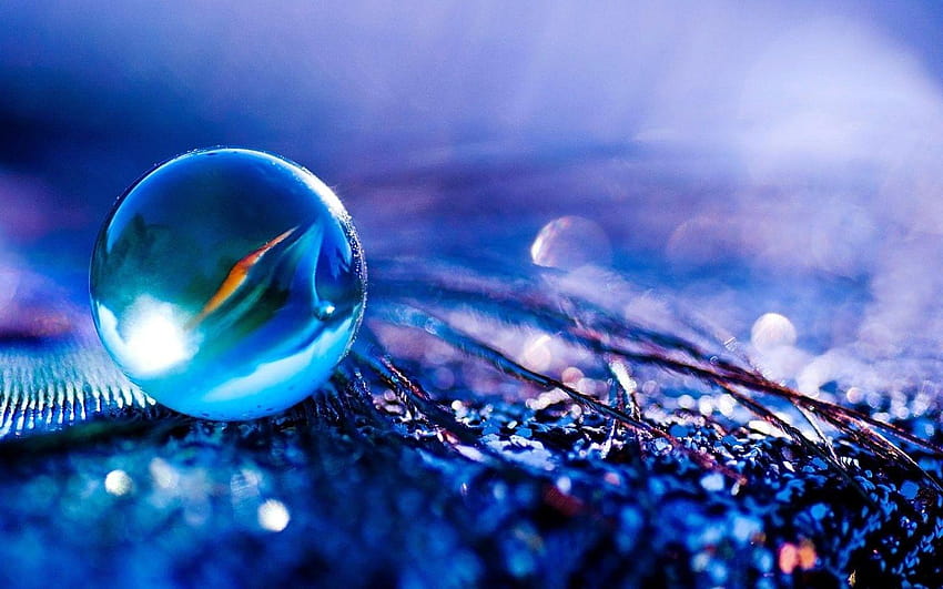 Chuva água azul natureza bola de cristal closeup macro naturezas gota gotas, gotas de chuva 3d papel de parede HD