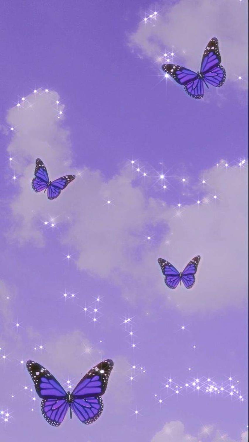 Лилави фонове за iPhone, лилава естетична пеперуда HD тапет за телефон