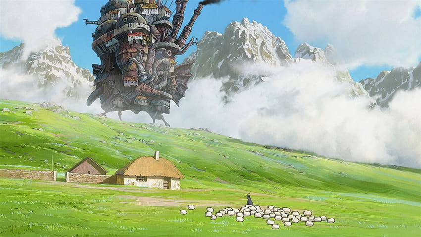 landscape anime village HD wallpaper