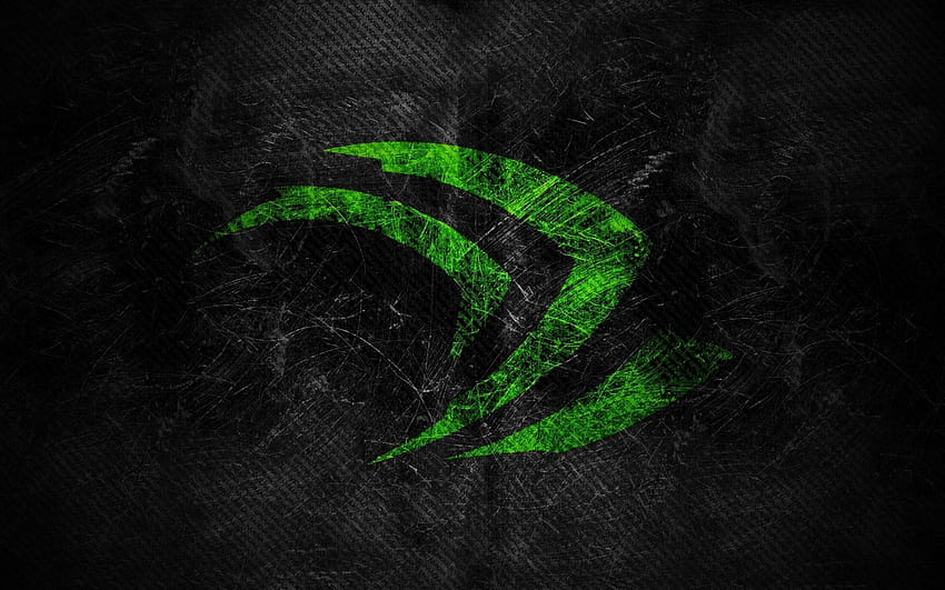 Zielone logo Nvidia, czarne tło, tarcza nvidia Tapeta HD