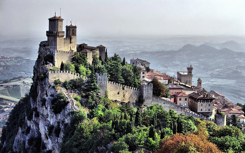 Mountains, Forest, Sky, Clouds, Nature, Landscape, Castle, San, san ...