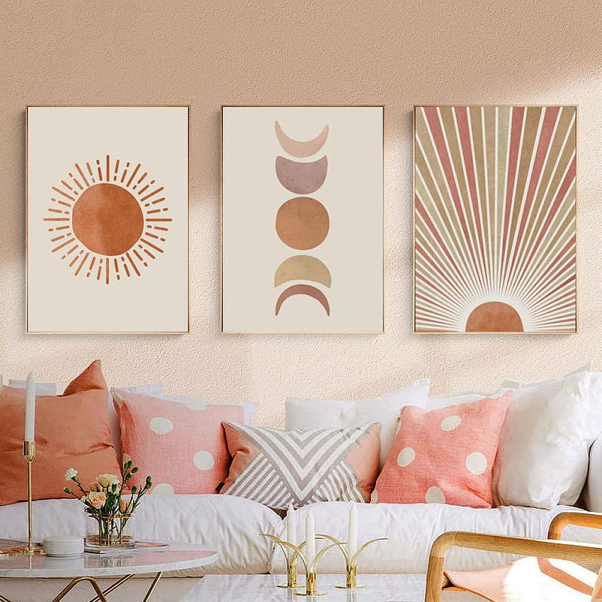Abstract Canvas Painting Sun and Moon Scence Poster Prints Boho Wall Art for Living Room Fashion Interior Home Decor 40x60cmx3 No Frame: Posters & Prints HD phone wallpaper