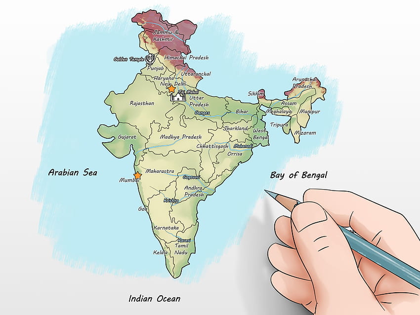 Freehand sketch outline india map Royalty Free Vector Image