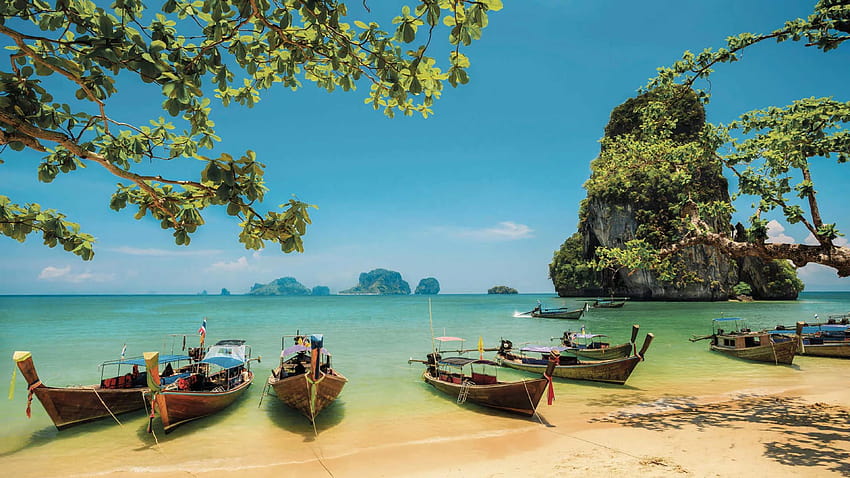 Krabi Thailand Railay Beach 휴대 전화 태블릿 및 PC용 석회암 바위가 있는 열대 해변 3840x2160 : 13 HD 월페이퍼