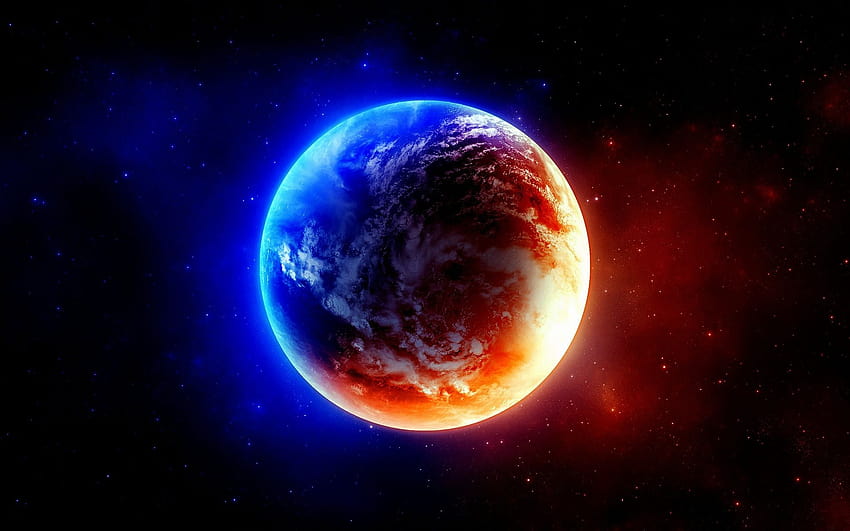 blue, outer space, red, planets, Earth, red planet HD wallpaper