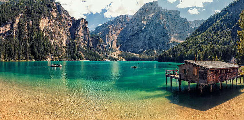 Pragser Wildsee em Südtirol, lago di braies dolomites papel de parede HD