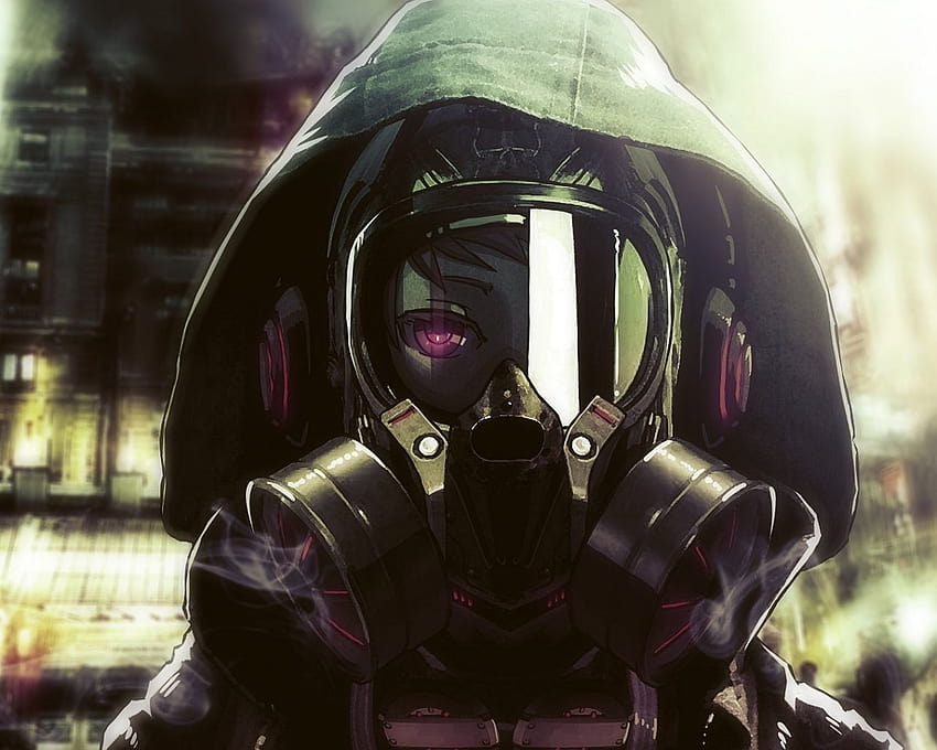 Anime gas mask, badass guy anime HD wallpaper