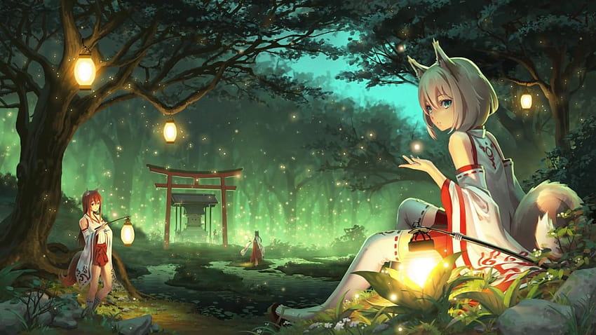 Miko Fox, animated foxes HD wallpaper