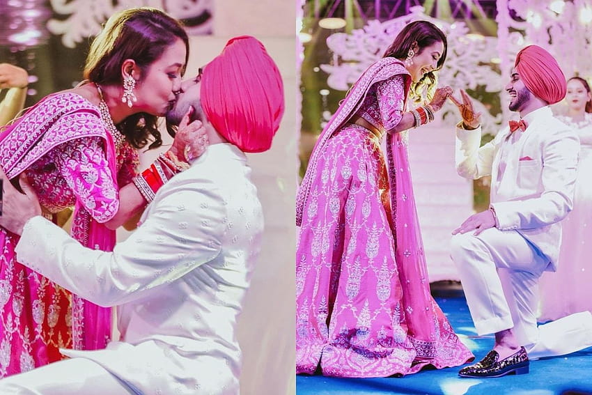 In Pics: Neha Kakkar, Rohanpreet Singh Share A Kiss After Exchanging Rings On Their Sangeet HD wallpaper