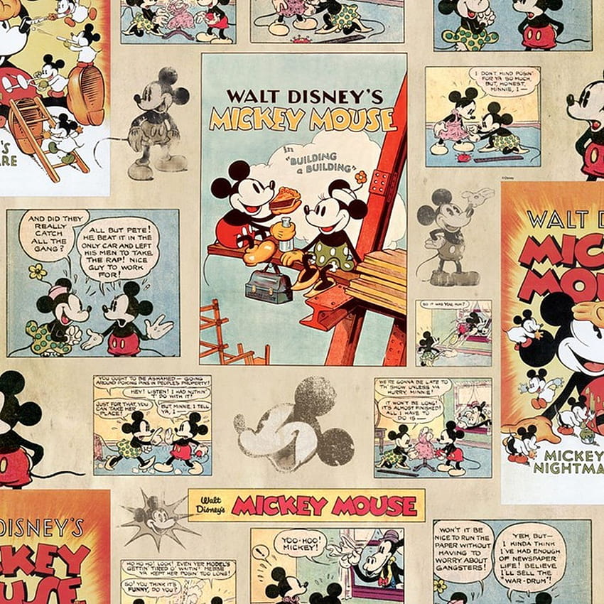Disney Mickey Vintage Episode Newspaper Comic Multi, myszka miki w stylu retro Tapeta na telefon HD