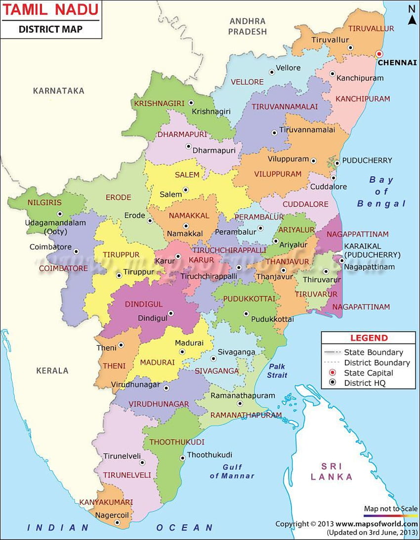 Carte du Tamil Nadu, Districts du Tamil Nadu, Carte du Tamil Nadu Fond d'écran de téléphone HD